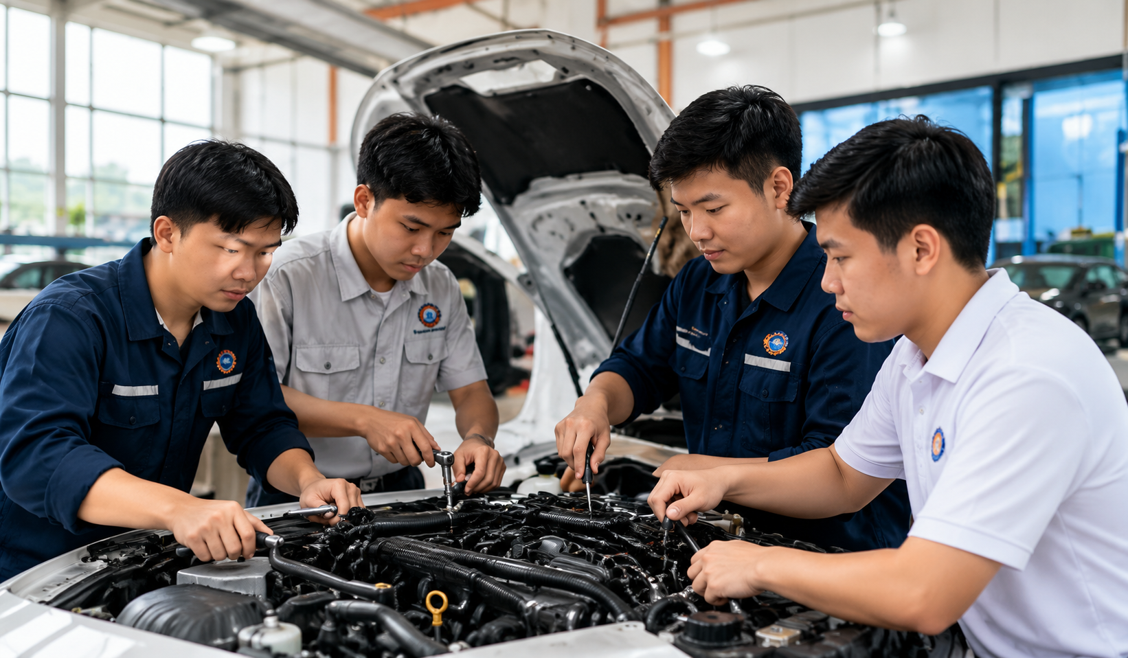 Học viên thực hành sửa chữa ô tô